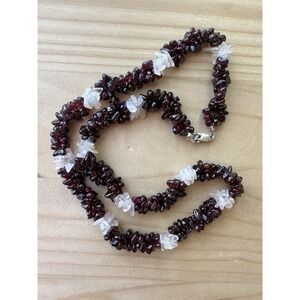 VTG Twisted Beaded Necklace 19 Inch Amethyst Clear Quartz 925 Sterling 46.3g